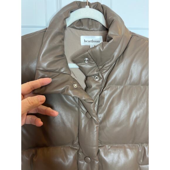 Heartloom Medium Puffer Vest in Driftwood Mocha Brown Faux Leather Snap Front - Picture 5 of 8